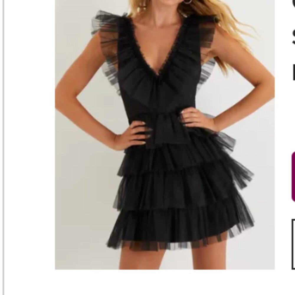 Lulus Striking Sensation Black Tulle Tiered Ruffled Mini Dress - Size XS